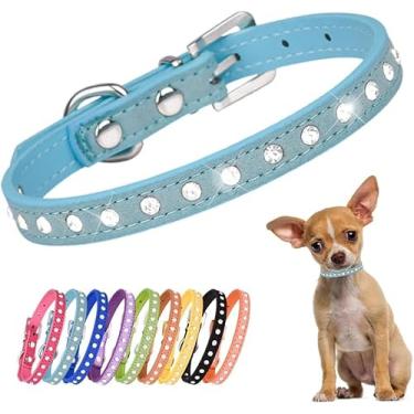 Imagem de Coleiras para cães pequenas, colar de diamante brilhante com strass brilhante para filhotes de estimação XXS Xs pequeno gato menina gato fêmea gatinha (azul, PPP (pescoço 14,7-20,8 cm))