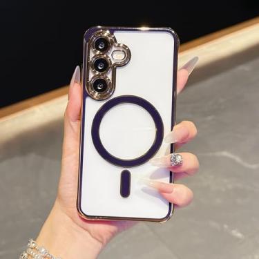 Imagem de ZCDAYE Capa para Samsung Galaxy A35/A55 5G, compatível com MagSafe, transparente, proteção total da câmera, capa protetora de luxo para celular, roxo escuro
