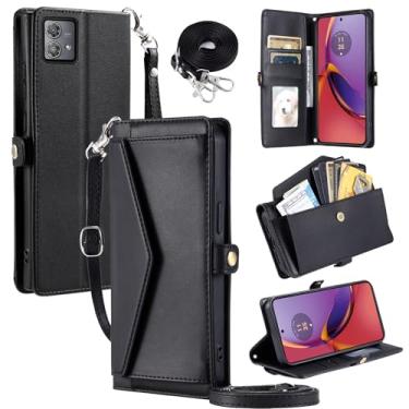 Imagem de Furill Capa carteira para Motorola Moto G84 5G com alça de pulso, alça de ombro, porta-cartões, à prova de choque, couro PU macio, encaixe magnético, bolso com suporte, acessórios para celular, capa