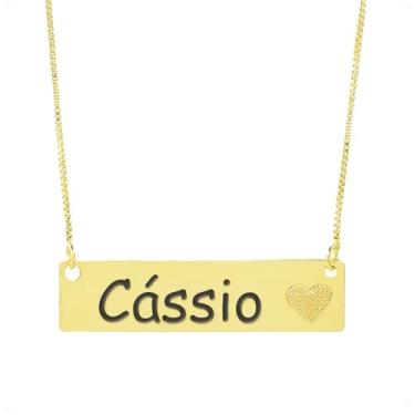 Imagem de Colar Chapinha Coração Gravação Personalizada Nome Cássio Banhado Ouro 18K - 999006169