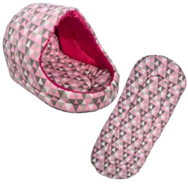 Imagem de Cama Pet Iglu Cabana para Cachorro e Gato, Tamanho Médio, 40 x 30 x 30 cm, Sued (Geométrico Rosa e Cinza)