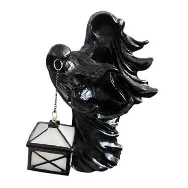 Imagem de MotiveTech Enfeite de Lanterna de Bruxa, Escultura de Mesa Feita à Mão, Estatueta Sem Rosto, Estátua de Resina para Quintal Interno E Externo, Preto, Tamanho real