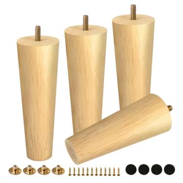 Imagem de FoDau770 Pernas de móveis de madeira de borracha, 18 cm, pés de madeira afunilados retos de meados do século, conjunto de 4 pés de móveis UNC de 5/40.6 cm, peças de reposição para armário, sofá