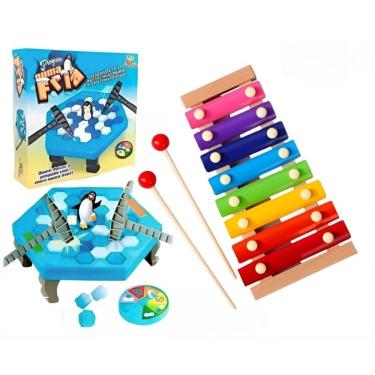 Imagem de Xilofone Infantil Brinquedo + Jogo de Mesa Quebra Gelo do Pinguim Jogo de Tabuleiro