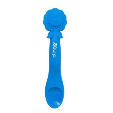 Imagem de Colher Infantil Azul com Cabo de Silicone Clingo Leão
