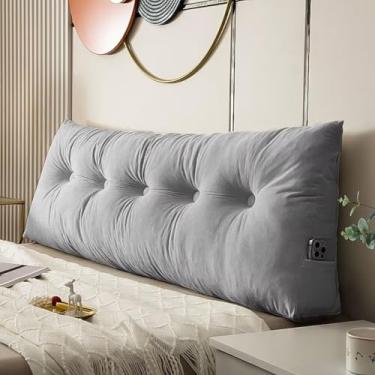 Imagem de cnsmak Travesseiro Queen Size Cunha Longo Encosto Posicionamento Suporte para Sofá-cama, Cunha, Descanso de Cama Travesseiro de Leitura com Bolsos Laterais Almofada Reforçada