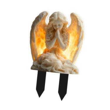 Imagem de IEUDNS Estaca de jardim Angel Placa de anjo Decoração de quintal Coleção de detalhes Ornamento plano 2D para gramado, caminho, quintal externo, 20 Cm X 12.3 Cm X