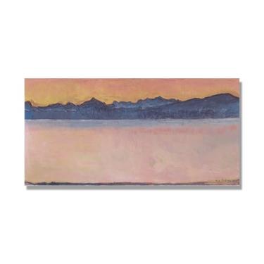 Imagem de Pinturas a óleo famosas, (Lago Genebra 17) por Ferdinand Hodler, reprodução impressa em tela, arte de cenário para decoração de sala de estar. Somente tela de 75 x 150 cm - 29,5 x 59,0 pol