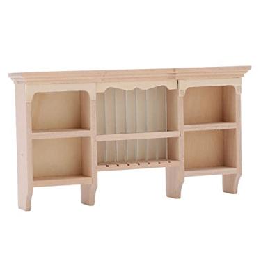 Imagem de Ymiko Armário de Armazenamento Em Miniatura, Armário de Bonecas Mini Prateleira de Armazenamento 1/12 de Parede para Casa de Boneca para Cozinha de (Cor de madeira)