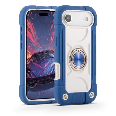 Imagem de MARKILL Capa compatível com iPhone Air de 6,5 polegadas 2025 com suporte de anel de rotação de 360 graus, proteção contra quedas de grau militar, capa protetora robusta para crianças (azul)