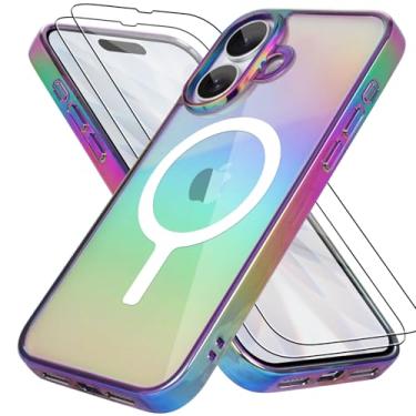 Imagem de Bonoma Capa magnética para iPhone 17 2025 【Suporte para Magsafe】 Protetor de câmera de cristal fluorescente iridescente a laser brilhante à prova de choque - roxo
