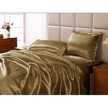 Imagem de Jogo Lençol Casal Queen Cetim Seda Cobre Com Vira 4 Peças