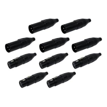 Imagem de Kit 10 Conector Xlr Canon Macho E Femea Preto Csr 1030