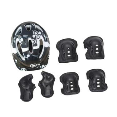 Imagem de oshhni Conjunto de capacetes de bicicleta para crianças com 7 peças, capacete de skate com joelheira, cotoveleira e munhequeira para patins, Preto