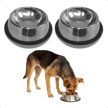 Imagem de KIT 2 Comedouro de Inox 900ml para Cães e Gatos Raças Médias Pote Ração Água Bebedouro Antiderrapante