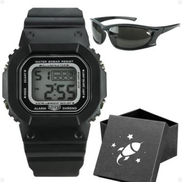 Imagem de Relogio Infantil Menino Digital Preto Led + Oculos + Caixa prova dagua