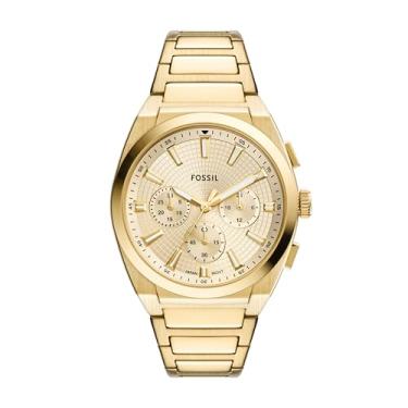 Imagem de Fossil Relógio masculino Everett de quartzo de aço inoxidável com três ponteiros, Crono dourado, 42MM