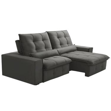 Imagem de Sofá Retrátil Reclinável Para Sala 3 Lugares 210cm Curie F04 Veludo Cinza Escuro - Lyam Decor