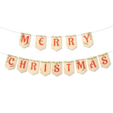 Imagem de Faixa Natal Vintage, Faixa Natal Retrô Pré-Montada de Linho com Lindos Padrões para Lareira Escritório Casa Fazenda Decoração Férias