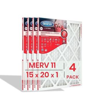 Imagem de BestAir Filtro de ar 15 x 20 x 1 (pacote com 4) | MERV 11 Advanced Allergen 8500 HVAC AC Filtro de ar de substituição para uso doméstico, residencial e comercial | Feito nos EUA