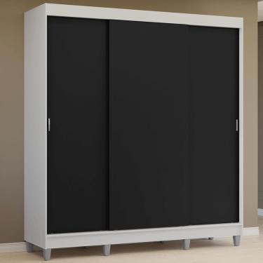 Imagem de Guarda-roupa Casal Com Pés 3 Portas De Correr Branco Preto Reno Madesa