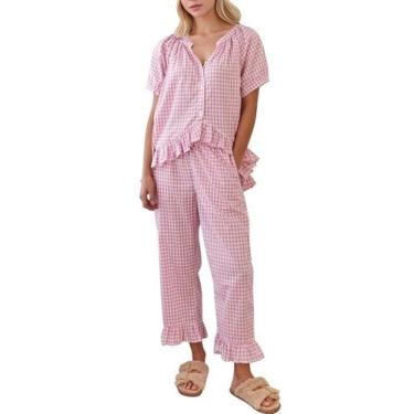 Imagem de Conjunto de pijama COZYPOIN Gingham xadrez de algodão para maternidade