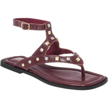 Imagem de Sandália Rasteira Feminina com Tachas Dourada e Prata Fivela Ajustável