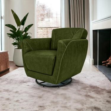 Imagem de Poltrona Decorativa Valentina Sala de Estar Giratória Couro Verde Manchado G40 - Gran Belo