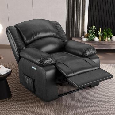 Imagem de Poltrona do Papai Reclinável Sala de Cinema Madrid Elétrica Touch USB PU Preto Brilho  G26