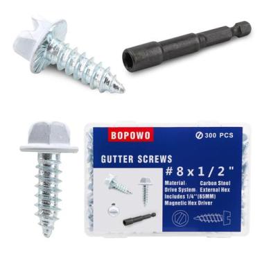 Imagem de Parafusos de calha Bopowo 8x1 /2 300 unidades pintados de branco com f