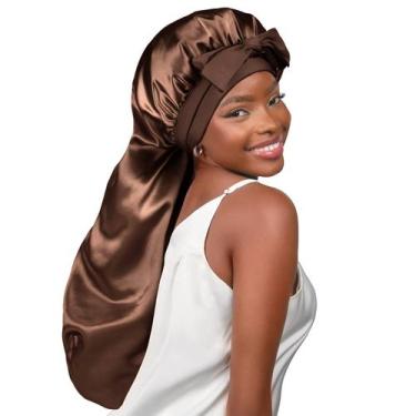 Imagem de Bonnet YANIBEST Gorro longo de cetim para dormir, trançado, marrom