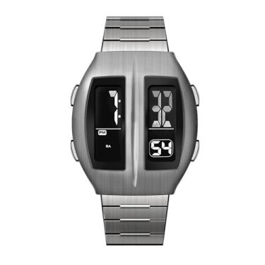 Imagem de Relógio masculino BENLY retro, vintage, 1970, LED, relógio de pulso multifunções à prova d'água com alarme, cronômetro, contagem regressiva, horário duplo, pulseira de aço inoxidável, presente retrô