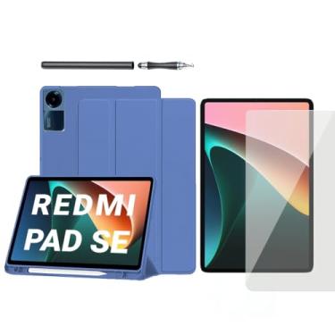 Imagem de Capa Smart Case para Xiaomi Redmi Pad SE 11'' – Magnética, Sleep/Wake, Suporte para Caneta, Tampa Magnética e Suporte Integrado (Azul-royal, Redmi Pad SE 11'' (Capa + Película + Caneta))