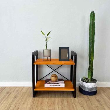 Imagem de Mesa Lateral de Madeira Pinus Linea Carvalho e Preto - ArtFactory Desi