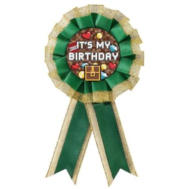 Imagem de Broche é Meu Aniversário, Broche Fita é Meu Aniversário em Pixel de Poliéster Artigos Decoração para Festa com Tema Pixel Engraçado Adequado para Mulheres Homens Lembrancinhas Festa