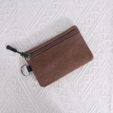 Imagem de Porta-cartões mini durável com zíper bolso para dinheiro carteira de lona feminina masculina, Café, Tendência