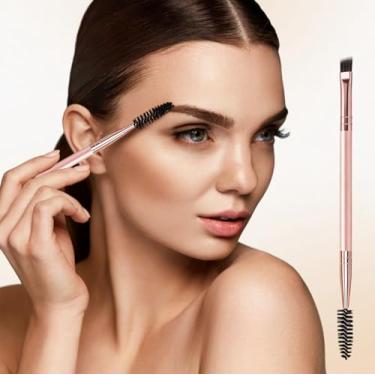 Imagem de Conjunto de pincéis de sobrancelha de ponta dupla, pacote duplo, ferramentas de maquiagem para sobrancelhas para modelagem e detalhes precisos (rosa rosa)