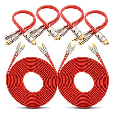 Imagem de Kit 2 Cabos Rca 5 M + 4 Y Dupla Blindagem Vermelho Blindado