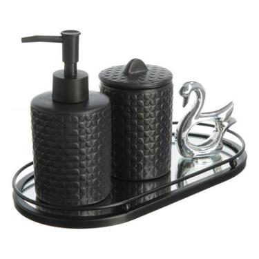 Imagem de Jogo De Banheiro Lavabo Dispenser Líquido Bandeja com Espelho Cisne De
