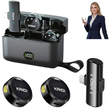 Imagem de MICROFONE LAPELA DUPLO REDONDO SEM FIO - CASER - COM IMÃ - COM CASER - COM ATIN RUÍDO - LINHA PROFISSIONAL - ENTRADA TIPO C - COMPATIVÉL COM IPHONE 15_16 E 17 E COM TODA LINHA ANDROID USB-C - XAIOMI