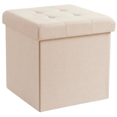 Imagem de Ornavo Home Otomano dobrável de 38 cm, banquinho quadrado pequeno para descanso para os pés, banco de quarto - bege