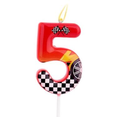 Imagem de Velas Aniversário com Tema Corrida, Velas com Números Corrida Design Roda Xadrez Vermelho Preto e Branco Decorações de Bolo Aniversário Adequadas para Festas Infantis (5)