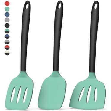 Imagem de Coukre Pacote com 3 espátulas de silicone, resistente ao calor, livre de BPA, espátula de peixe, espátula sólida e ranhurada para frigideiras antiaderentes, ovos, panquecas, peixe, hambúrgueres (3