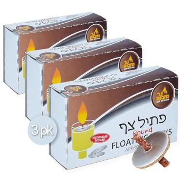 Imagem de Pavios flutuantes redondos Ner Mitzvah – Suporte de disco de rolha e pastilhas de algodão para copos de óleo – Pinças de remoção de pavio bônus, Color, 3-Pack, 150