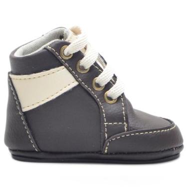 Imagem de Tenis Botinha Cadarço Kids Bota Recem Nascido Bebe Macio Cor Cafe - CL