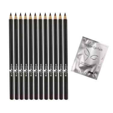 Imagem de Italia Deluxe 12 lápis delineador, ultrafino, cremoso, altamente pigmentado, de longa duração + aplique de hidrogel para extensões de cílios (marrom escuro)