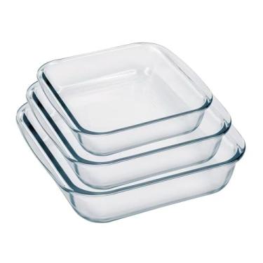 Imagem de Conjunto de Assadeiras Quadradas em Vidro, Transparente, 3 Peças