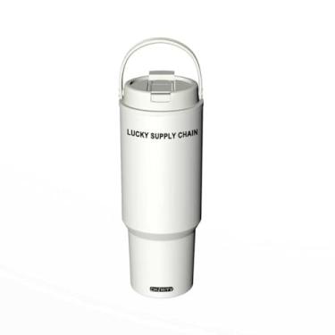 Imagem de Copo de aço inoxidável com palha, isolado a vácuo, garrafa de água à prova de vazamento de 1,134 g, design ergonômico, reutilizável, lavável na lava-louças, base de borracha, durável para academia