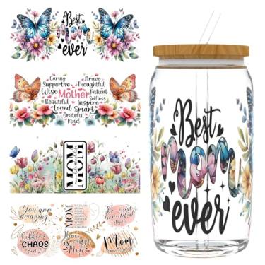 Imagem de Elewins 12 peças de papel de transferência Mom UV DTF, envoltórios de copo UV DTF para 473 g, óculos, mesas, cadeiras, computadores, papel de transferência UV DTF de alta viscosidade (citações do Dia