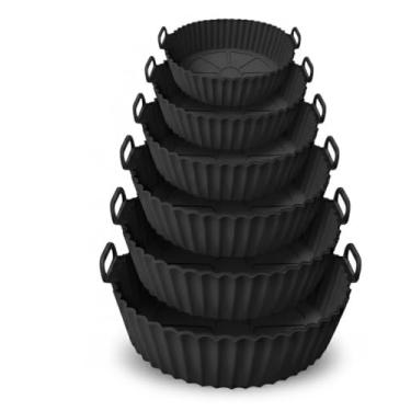 Imagem de Kit 6 Formas de Silicone para Air Fryer – Antiaderente, Reutilizável, Resistente ao Calor, Forno, Micro-ondas e Freezer – Cores Sortidas